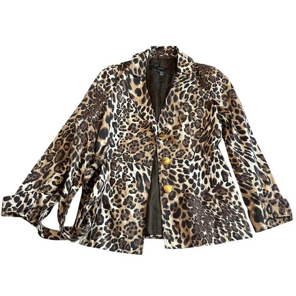 Zara Brown/Black Cheetah Print, Gold Button, Lined, Belted, Trench Coat- M - Picture 1 of 11